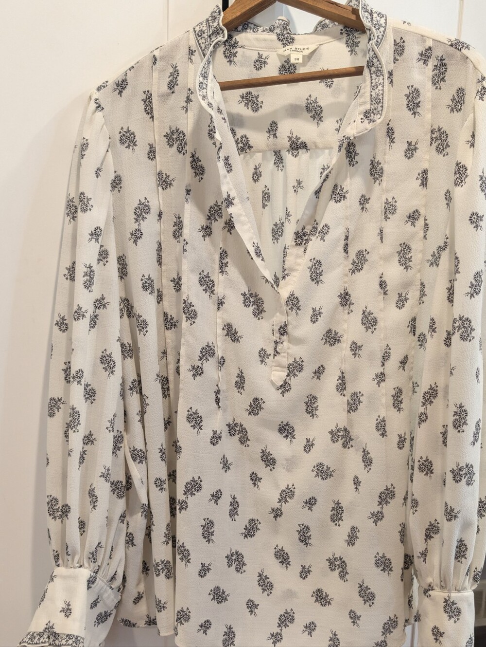 Max Studio Cream Blouse with Black Floral Print